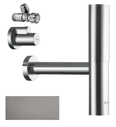 Сифон Axor Flowstar дизайнерский, с угловым клапаном и крышкой, для раковины, бутылочный, G 1 ¼, гидрозатвор/мокрый затвор, горизонтальный/боковой выпуск (в стену), латунь, цвет полированный черный хром