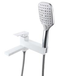 Смеситель для ванны/душа VIEIR, настенный, однорычажный, неповоротный, керамический, длина излива 200 мм, латунь, цвет белый/хром