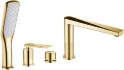 Смеситель для ванны/душа Boheme Venturo, однорычажный, на борт ванны, керамический, неповоротный, длина излива 202 мм, латунь, цвет золото