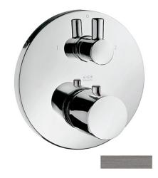 Смеситель для душа Axor Uno, с запорным/переключающим вентилем, термостатический, скрытого монтажа, настенный, без излива/шланга/лейки, круглый, латунный, цвет шлифованный черный хром, с термостатом, встроенный/встраиваемый/термостатный