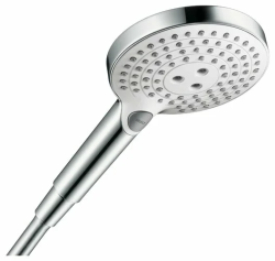 Лейка душевая Hansgrohe Raindance Select S 120 Air 3jet, настенная, круглая, с 3 режимами, регулируемая, хромированная/пластмассовая, цвет хром/белый, ручная, для душа/ванной