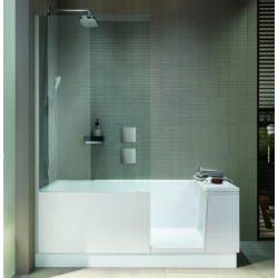 Ванна Duravit Shower+Bath 170х75 см пристенная, минеральное литье DuraSolid/зеркальное стекло, цвет: белый, с душевой перегородкой, дверцей, фронтальной панелью, ножками (без гидромассажа, сифона), прямоугольная/угловая, левосторонняя