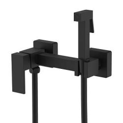 Смеситель с гигиеническим душем Splenka S98.51.06, настенный, однорычажный, керамический, без излива, с гибким шлангом/лейкой, латунь, цвет черный