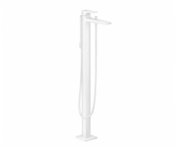 Смеситель для ванны Hansgrohe Metropol напольный, однорычажный, неповоротный, латунный, длина излива 23,5 см, керамический, цвет матовый белый, с душевым шлангом/лейкой