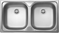 Мойка Ukinox Классика, две чаши, 78х43,5 см, врезная, стальная, прямоугольная, цвет нержавеющая сталь, с отверстием под смеситель, слив-перелив, без крыла, для кухни