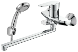 Смеситель для ванны/душа Decoroom, настенный, однорычажный, поворотный, длина излива 272 мм, керамический, латунь, цвет хром