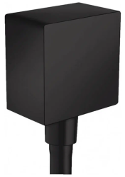 Шланговое подсоединение Hansgrohe FixFit Square размер 6,4х6,4 см, цвет матовый черный, квадратное, пластик, встроенный обратный клапан, подключение для душевого шланга, декоративная накладка, резьбовое соединение