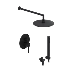 Душевая система Damixa Scandinavian Pure встраиваемая, цвет черный матовый, комплект: смеситель/тропический душ круглый (с верхней лейкой)/лейка/шланг, латунь/ABS-пластик/ПВХ, скрытого монтажа 