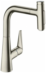 Смеситель для кухни/мойки Hansgrohe Talis Select M51, 220 2jet, однорычажный, керамический, с поворотным/вытяжным изливом, длина 20,8 см, латунь, цвет под сталь