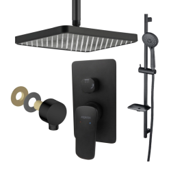 Душевая система Aquatek Вега встраиваемая, цвет черный матовый, комплект: однорычажный смеситель/тропический душ (с верхней лейкой)/душевой гарнитур/подключение для шланга, без излива, внутренний (скрытый) монтаж