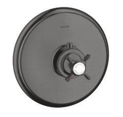 Смеситель для душа Axor Montreux HighFlow, термостатический, с крестообразной рукояткой, скрытого/настенного монтажа, без излива/шланга/лейки, круглый, латунный, цвет шлифованный черный хром, с термостатом, встроенный/встраиваемый/термостатный