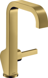 Смеситель для раковины/умывальника Axor Citterio 190, однорычажный, с тонкой рукояткой, фиксированный излив, длина излива 16 см, керамический, латунь, цвет полированное золото, с незапираемым сливным набором