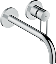 Смеситель для раковины Axor Uno, однорычажный, с рукояткой-петлей, настенный/встраиваемый, скрытого монтажа, фиксированный излив, длина излива 22,5 см, керамический, латунь, цвет хром, отдельные розетки, незапираемый сливной набор,