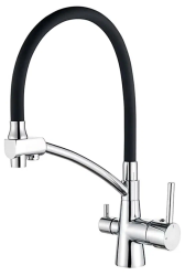 Смеситель для кухни/мойки LEDEME со встроенным фильтром (краном) под питьевую воду, однорычажный, поворотный, латунный, гибкий излив, длина излива 224 мм, латунь, цвет черный/хром