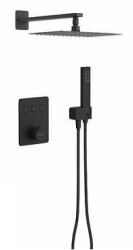 Душевая система Excellent Krotos, встраиваемая, цвет черный матовый, комплект: термостатический смеситель/тропический душ (с верхней лейкой)/лейка/шланг, латунь, скрытого монтажа
