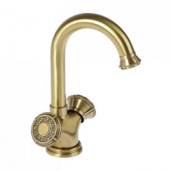 Смеситель для раковины/умывальника Accoona, двухвентильный, поворотный, керамический, длина излива 130 мм, латунь, цвет золото