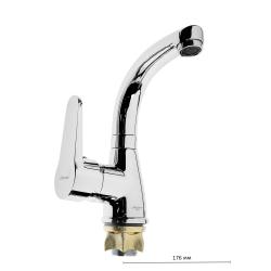 Смеситель для раковины/умывальника Accoona, однорычажный, поворотный, керамический, длина излива 176 мм, цинк, цвет хром