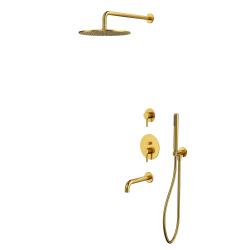 Душевая система встраиваемая Whitecross Y, цвет брашированное золото, комплект: однорычажный смеситель/излив/тропический душ (с верхней лейкой)/лейка/держатель лейки/шланг, латунь, скрытого монтажа