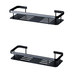 Полка AM.PM Sense L, двухъярусная, настенная, нержавеющая сталь, форма прямоугольная, цвет: черный матовый, в ванную/туалет/душевую кабину