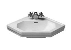 Раковина DURAVIT 1930 Series, 59,5х45х19,5 см, подвесная, пятиугольная/угловая, санфарфор, цвет белый, 1 отверстие под смеситель, слив/перелив