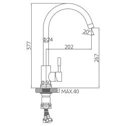 Смеситель для кухни/мойки Accoona, однорычажный, поворотный, керамический, длина излива 202 мм, нержавеющая сталь, цвет черный