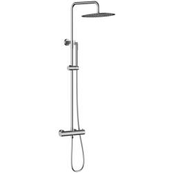 Душевая система Knotlor Eclipse с термостатом, высота 1200 мм, цвет матовая сталь, комплект: смеситель/тропический душ (с верхней лейкой)/лейка/стойка/шланг, нержавеющая сталь