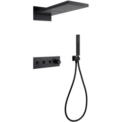 Душевая система ABBER Rund, встраиваемая, цвет черный матовый, комплект: термостатический смеситель/тропический душ (с верхней лейкой)/лейка/шланг, внутренний (скрытый) монтаж