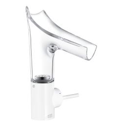 Смеситель для раковины Axor Starck V 140, однорычажный, стеклянный поворотный излив, длина излива 12,5 см, керамический, латунь, цвет: белый, с незапираемым сливным набором