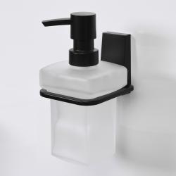Дозатор жидкого мыла WasserKRAFT Abens, настенный, металл/стекло, форма квадратная, для мыла в ванную/туалет/душевую кабину, цвет черный