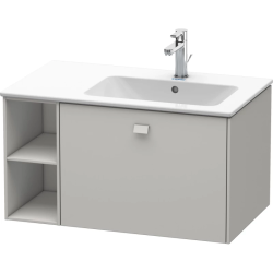 Тумба под раковину Duravit Brioso, 82х47,9х44,2 см, подвесная, 1 выдвижной ящик, с открытой полкой справа, ДСП, цвет: бетонно-серый, шкафчик навесной, механизм доводчика, прямоугольная, правая, в ванную комнату