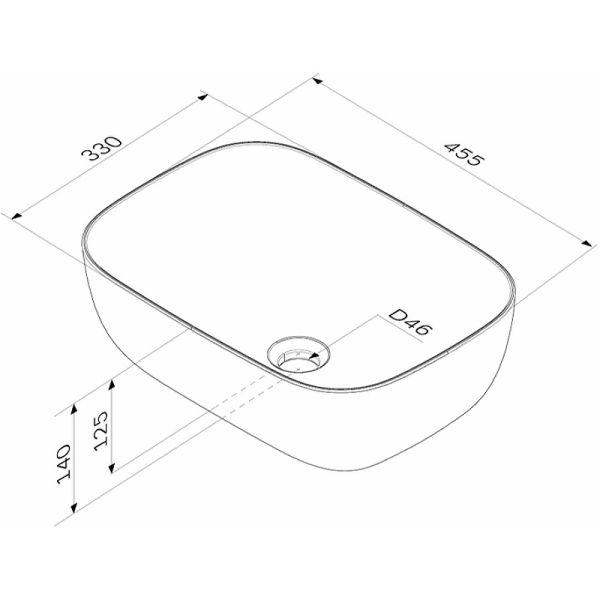 Раковина AM.PM Func, 45,5х14х33 см, накладная, прямоугольная, цвет белый, фарфоровая/фаянсовая, без отверстия под смеситель, без слив-перелива