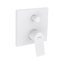 Смеситель для ванны Hansgrohe Vivenis скрытого монтажа, настенный/встраиваемый, однорычажный, квадратный, латунный, без излива, керамический, цвет матовый белый, без душевого шланга/лейки, со встроенной защитной комбинацией EN1717