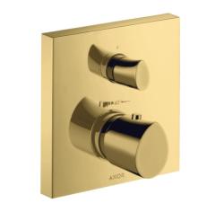 Смеситель для душа Axor Starck Organic, с запорным вентилем, термостатический, скрытого монтажа, настенный, без излива/шланга/лейки, квадратный, латунный, цвет полированное золото, с термостатом, встроенный/встраиваемый/термостатный