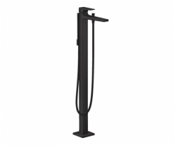 Смеситель для ванны Hansgrohe Metropol напольный, однорычажный, неповоротный, латунный, длина излива 23,5 см, керамический, цвет матовый черный, с душевым шлангом/лейкой