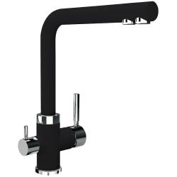 Смеситель для кухни Florentina Арес, однорычажный, поворотный, керамический, с высоким изливом Г-образной формы, высота излива 29,4 см, латунь, с подключением к фильтру чистой воды, цвет антрацит