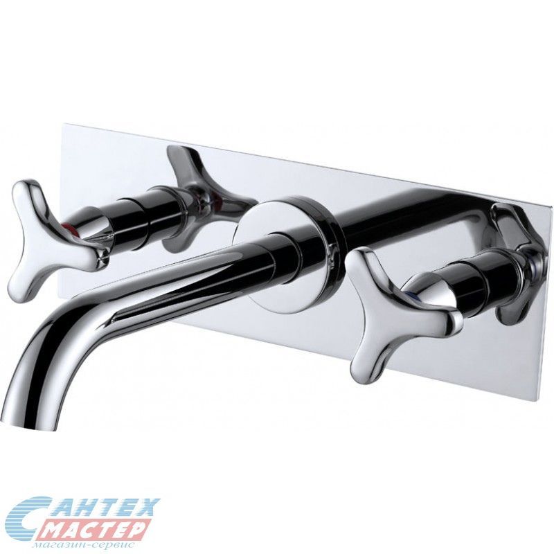 Смеситель для раковины D&K Hessen Grimm встраиваемый, двухвентильный, излив длинный, длина 223 мм, керамический, латунь, цвет хром, хромированный, вертикальный, двуручный