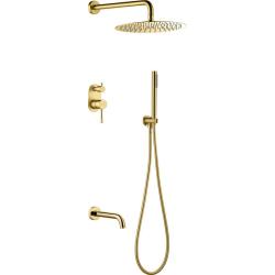 Душевая система Boheme Uno, встраиваемая, цвет золото, комплект: однорычажный, смеситель/излив/тропический душ (с верхней лейкой)/лейка/держатель лейки/шланг, встраиваемый (скрытый) монтаж
