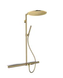 Душевая система Axor ShowerSolutions Showerpipe 800 1jet, высота 104,4 см, цвет: полированное золото, комплект: верхний душ/термостат для душа/ручной душ/штанга для душа/держатель для душа, наружного монтажа, настенная, латунная