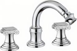 Смеситель для биде Cezares Aphrodite, на 3 отверстия, двухвентильный, низкий, длина излива 135 мм, неповоротный, керамический, латунь, цвет хром, с донным клапаном