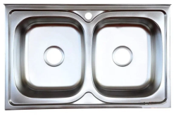 Мойка EMAR 80х50 см, накладная, двойная/две чаши, из нержавеющей стали, прямоугольная, цвет глянцевая, с отверстием под смеситель, слив-перелив, без крыла