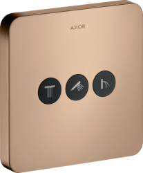 Вентиль Axor ShowerSelect softsquare запорный/переключающий, для 3 потребителей, скрытого монтажа, настенный, 17х17 см, квадратный, латунь, цвет: полированное красное золото, встраеваемый/встроенный, для ванны/душа