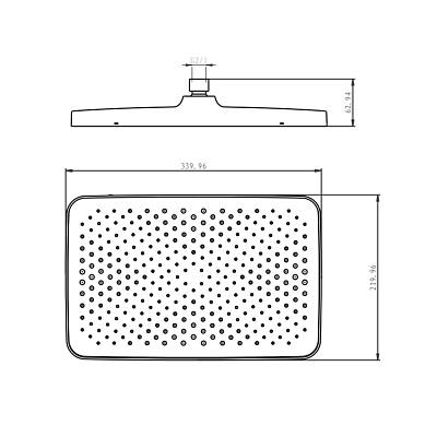 Верхний душ Raglo R451.52.09 прямоугольная, 1 режим, размер 340х220 мм, пластик, цвет графит, для душа/ванной, на стену/на потолок