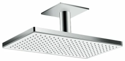 Верхний душ Hansgrohe Rainmaker Select 460, потолочный монтаж, прямоугольный, с 1 режимом: Rain, размер 46,6х27 см, нержавеющая сталь/стекло, цвет хром/белый