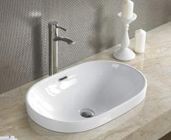 Раковина для ванной CeramaLux 5006С 61х19х40 полувстраиваемая, овальная, керамическая/фарфоровая, цвет белый, без отверстия под смеситель, слив-перелив