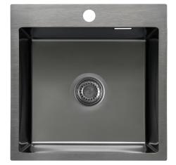 Мойка Ukinox Практика, 50х50 см, врезная, квадратная, цвет черная сталь, с отверстием под смеситель, перелив, без крыла, без выпуска, нержавеющая сталь