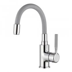 Смеситель для кухни/мойки Accoona, однорычажный, поворотный/гибкий, керамический, длина излива 300 мм, латунь, цвет серый/хром