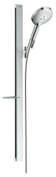 Душевой гарнитур Hansgrohe Raindance Select S 120 3jet EcoSmart, высота 94,5 см, лейка круглая, комплект: ручной душ/душевая штанга/шланг для душа/ползунок/полка, алюминиевый/стеклянный/пластиковый, цвет хром, наружного монтажа, настенный, для душа/в