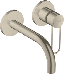 Смеситель для раковины Axor Uno, однорычажный, с рукояткой-петлей, настенный/встраиваемый, скрытого монтажа, фиксированный излив, длина излива 16,5 см, керамический, латунь, цвет шлифованный никель, отдельные розетки, незапираемый сливной набор