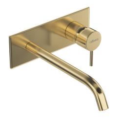 Смеситель для раковины Cezares Leaf, встраиваемый, однорычажный, длина излива 203 мм, неповоротный, керамический, латунь, цвет золото, с донным клапаном, внутренний/скрытый монтаж