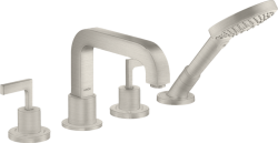 Смеситель для ванны Axor Citterio двухвентильный, с рычаговыми рукоятками, монтаж на плитку, неповоротный, латунный, длина излива 19 см, керамический, цвет под сталь, с душевым шлангом/лейкой, на 4 отверстия, с розетками